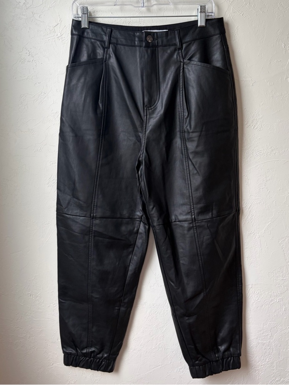 Zara Faux Leather Jogger Pants Black High Rise Tapered Size 4 Medium